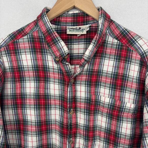 NORTHERN REFLECTIONS Shirt Mens XL Flannel Plaid Button Up Vintage Cotton Red - Picture 3 of 13